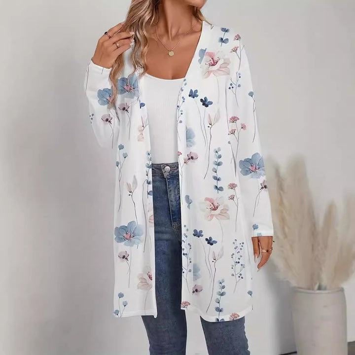 Damen Floraler Longline-Cardigan mit offenem Schnitt und leichtem Viskose-Mix Echo Archiv