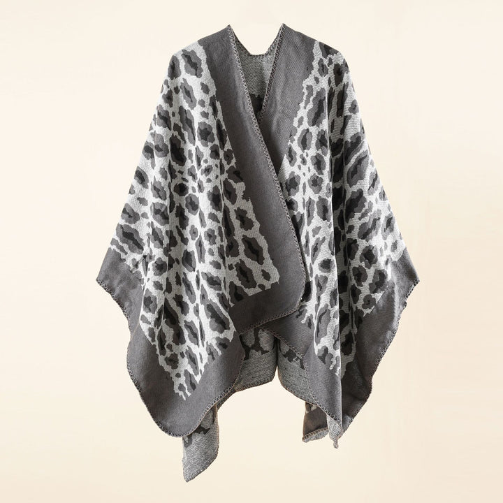 Damen Grobgewebter Jacquard‑Umhang mit Leo‑Print und offener Kimono‑Silhouette – Avérine