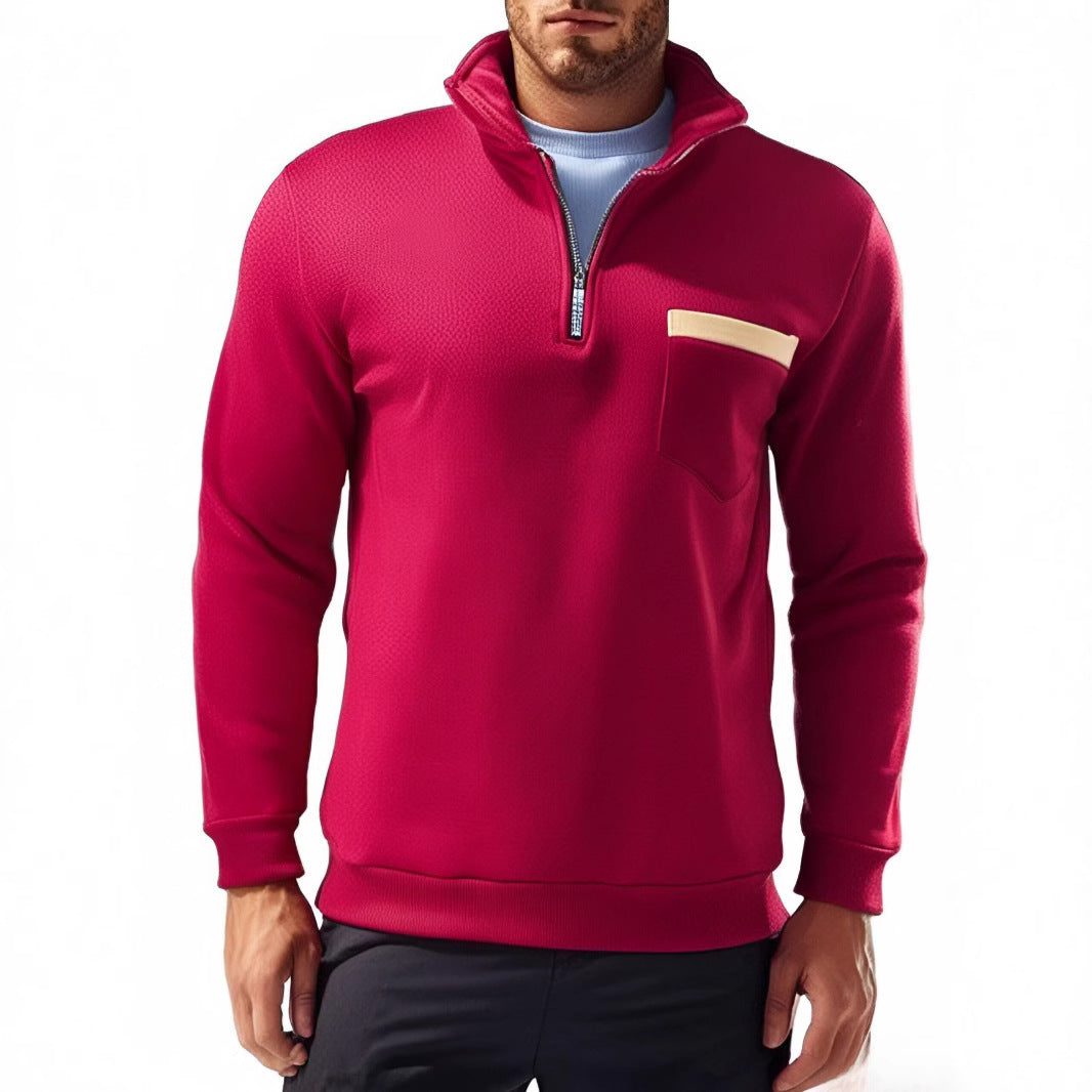 Herren nan feinstrukturiertes Halbzip-Feinstrickpullover mit Stehkragen, Brusttasche und schmaler Silhouette Echo Archiv
