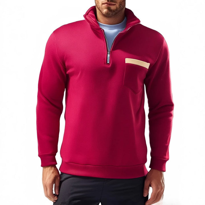 Herren nan feinstrukturiertes Halbzip-Feinstrickpullover mit Stehkragen, Brusttasche und schmaler Silhouette Echo Archiv