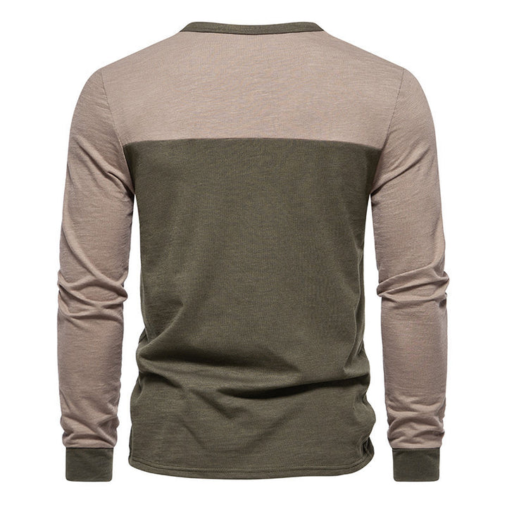 Herren Langarm-Henley-Shirt mit kontrastierenden Farbblockelementen Echoarchiv