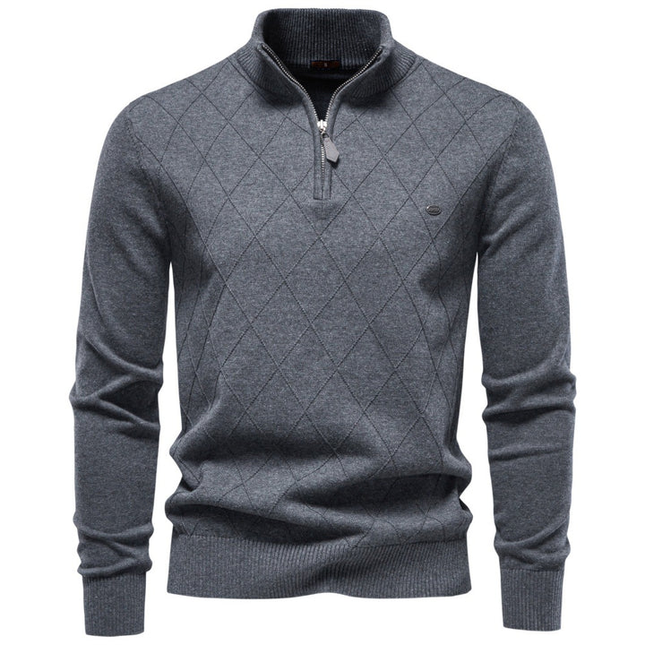 Herren Strickpullover mit Troyerkragen und Rautenmuster Echoarchiv