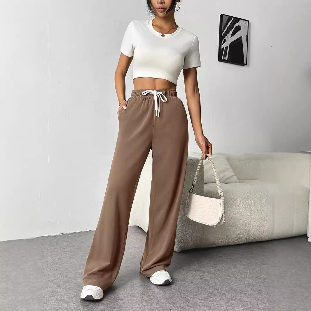 Damen Relaxed Weite Jersey Drawstring Lounge-Hosen Echoarchiv