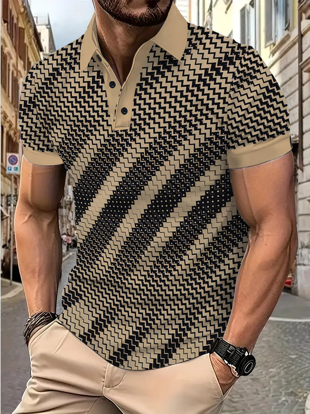 Herren Poloshirt mit modernem geometrischem Design Echoarchiv