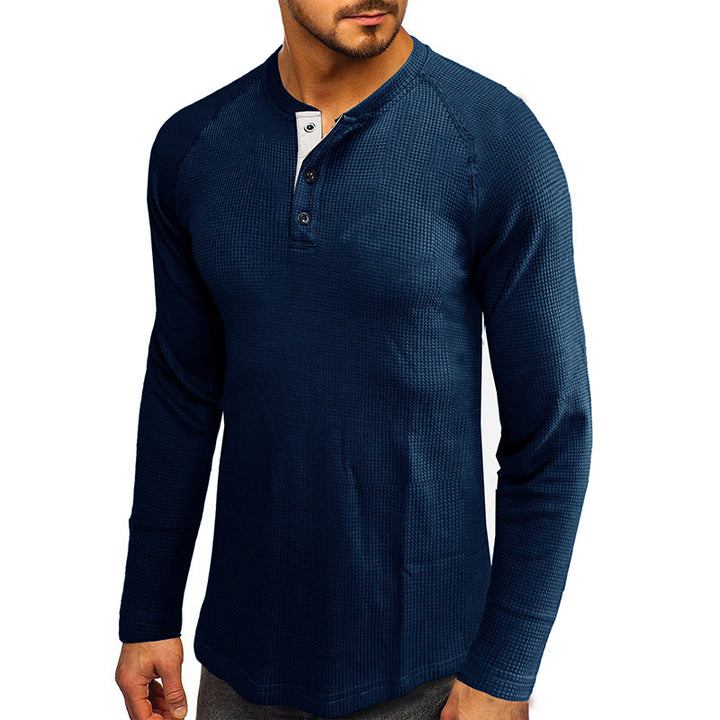 Herren Langarm-Henley Shirt mit strukturiertem Design Echoarchiv