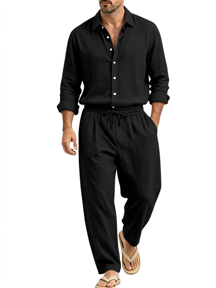 Herren Lässiges Leinen-Set Hemd und Relaxhose mit Tunnelzug Echoarchiv