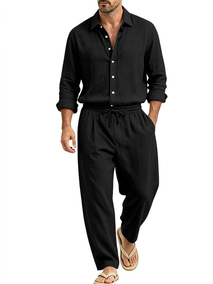 Herren Lässiges Leinen-Set Hemd und Relaxhose mit Tunnelzug Echoarchiv