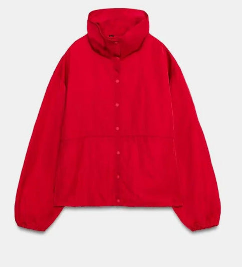 Damen leichte wattierte Oversize-Jacke mit hohem Stehkragen und Druckknopfleiste Echo Archiv