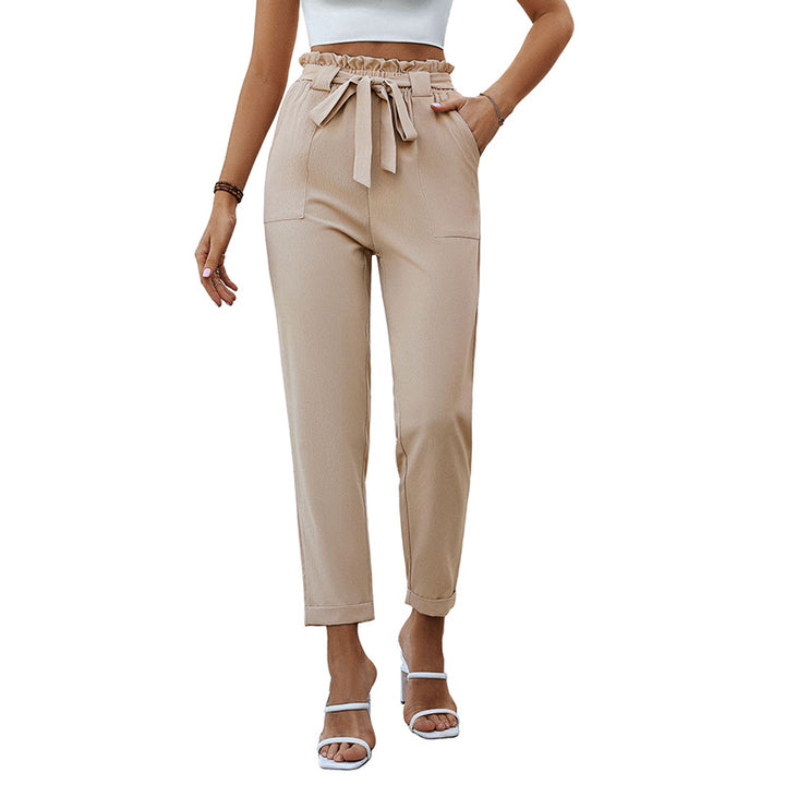 Damen Leichte Paperbag-Hose mit Gummibund, Bindegürtel und aufgesetzten Taschen Echoarchiv