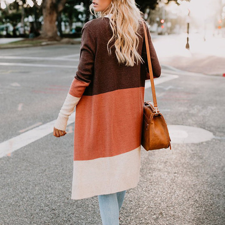 Damen Longline-Cardigan mit Colorblock-Design, offener Front und Rippsaum Echo Archiv