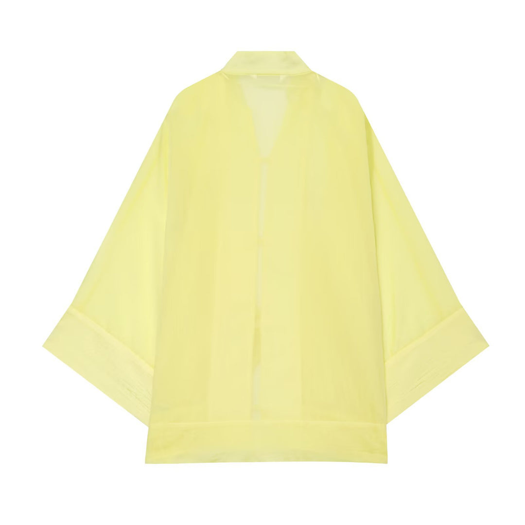 Damen Weites Kimono‑Cape aus leichter Chiffon‑Optik mit dekorativen Knotenverschlüssen Echo Archiv