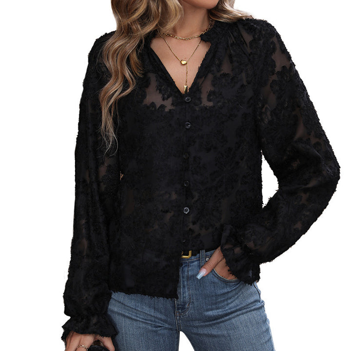 Damen Elegante Transparente Bluse mit floralen Applikationen Echo Archiv