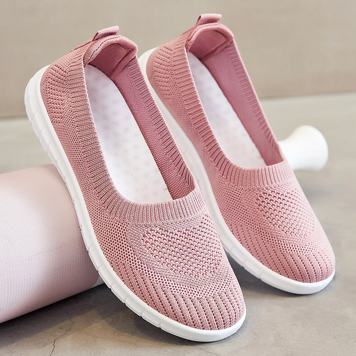Damen nan atmungsaktive Strick-Ballerina-Slipper mit nahtlosem Sockeneinstieg, orthopädischem Memory-Fußbett und flexibler EVA-Laufsohle Echo Archiv