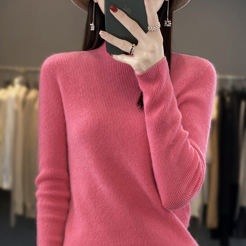 Damen Schlanker Feinstrick-Mockneckpullover aus feinem Angora‑Mix Echoarchiv