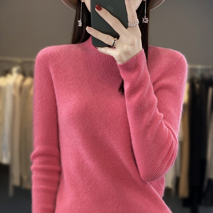 Damen Schlanker Feinstrick-Mockneckpullover aus feinem Angora‑Mix Echoarchiv