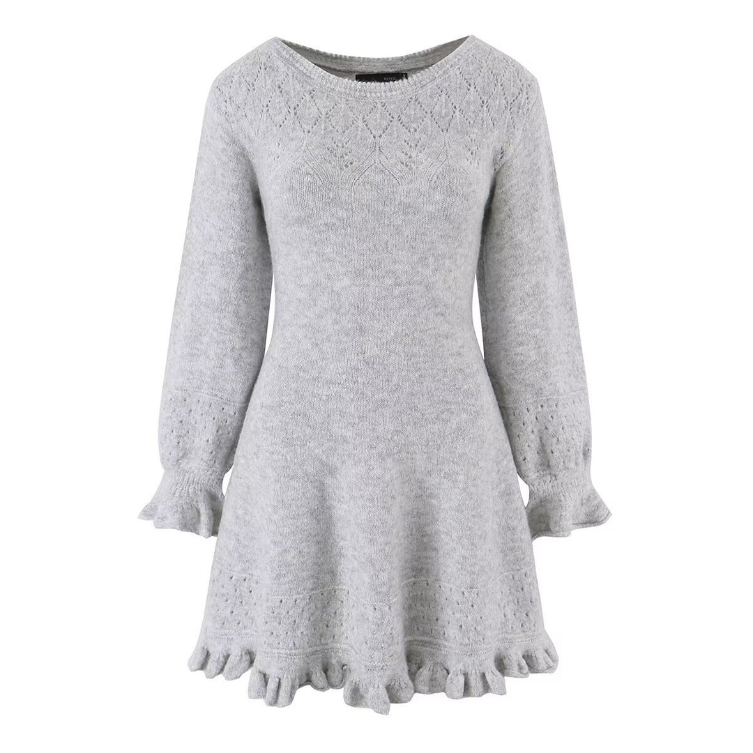 Damen Gestricktes A‑Linien Kleid mit Rüschenbündchen und Lochmuster Echo Archiv