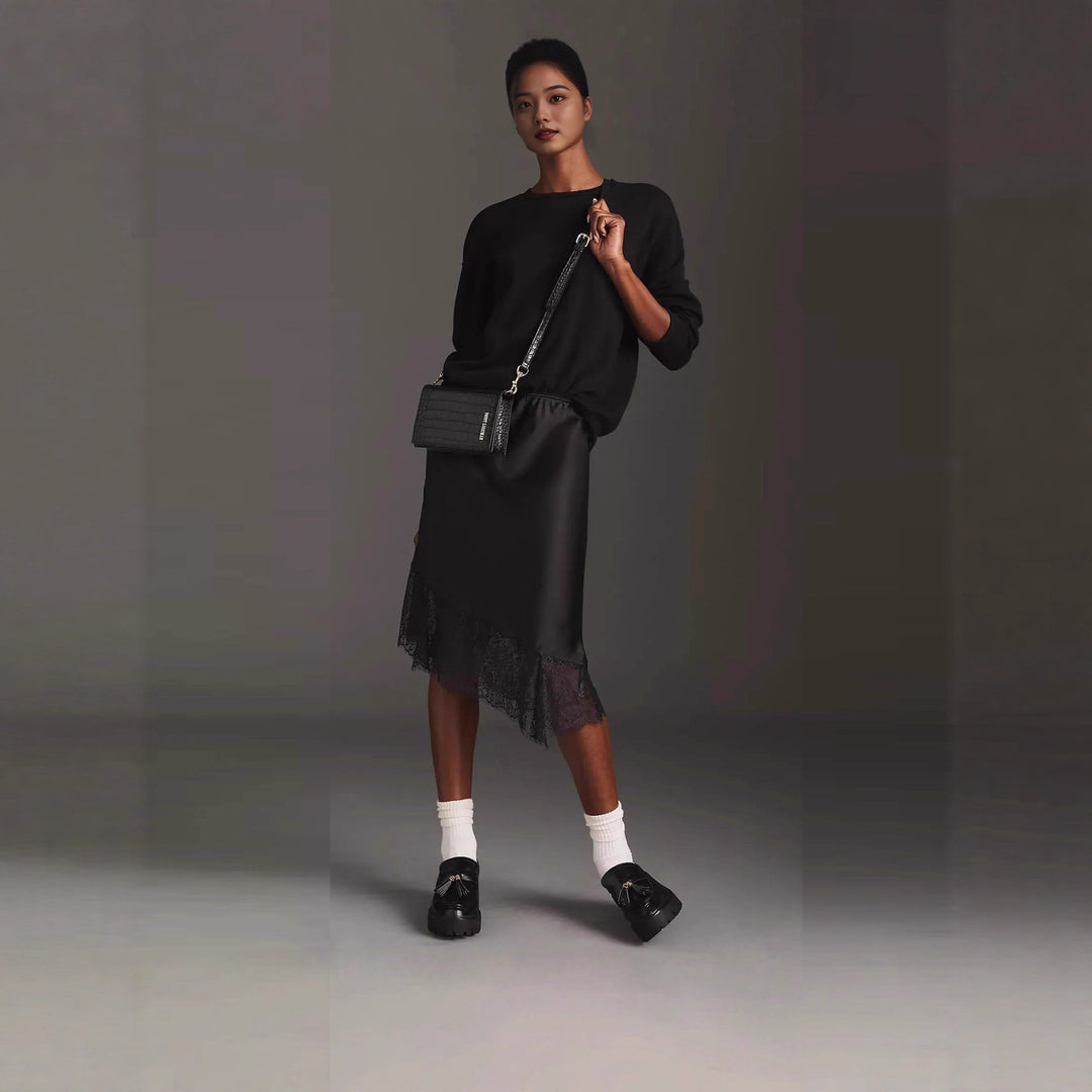 Damen Satinrock mit Spitze und asymmetrischem Saum Echo Archiv