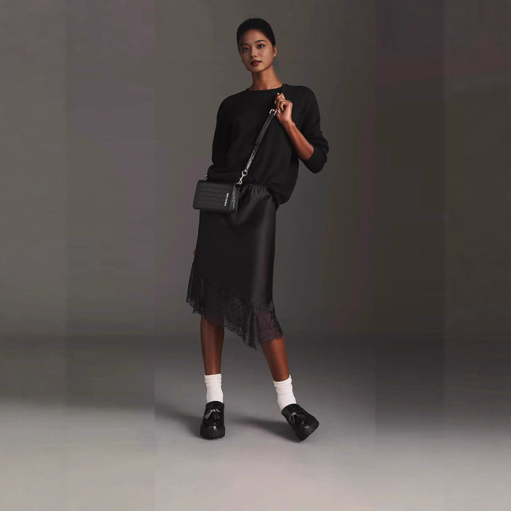 Damen Satinrock mit Spitze und asymmetrischem Saum Echo Archiv