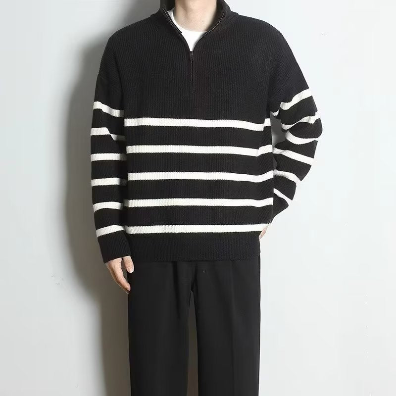 Herren Grobstrickpullover mit Zipper und Streifen Echo Archiv