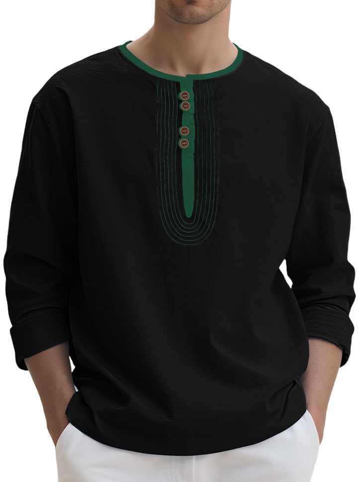 Herren Langarmshirt mit dekorativem Knopfverschluss Echoarchiv