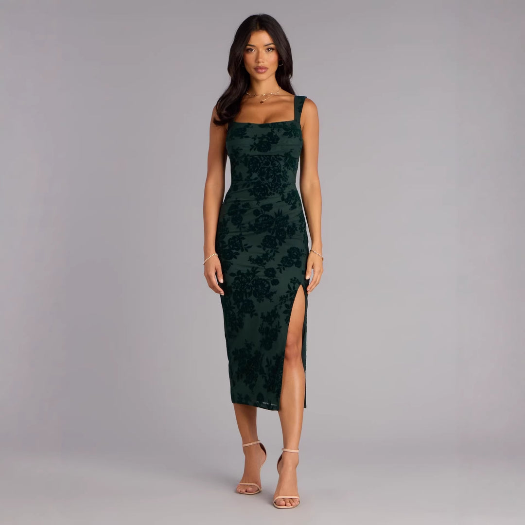 Damen Figurbetontes Kleid mit Spitzenmuster und Schlitz Echo Archiv