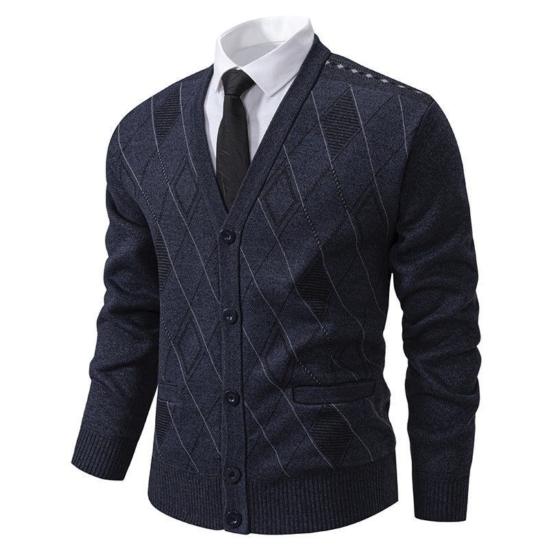 Herren nan feiner Rauten-Strickcardigan mit V-Ausschnitt, Knopfleiste und Eingriffstaschen Echo Archiv