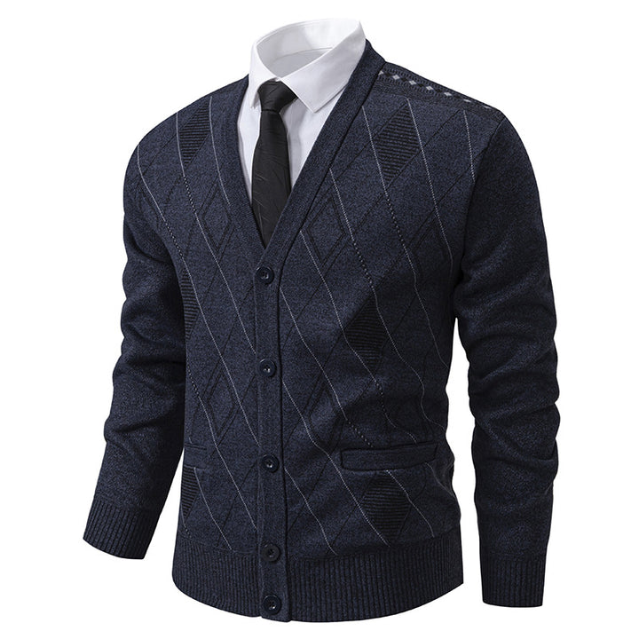 Herren nan feiner Rauten-Strickcardigan mit V-Ausschnitt, Knopfleiste und Eingriffstaschen Echo Archiv