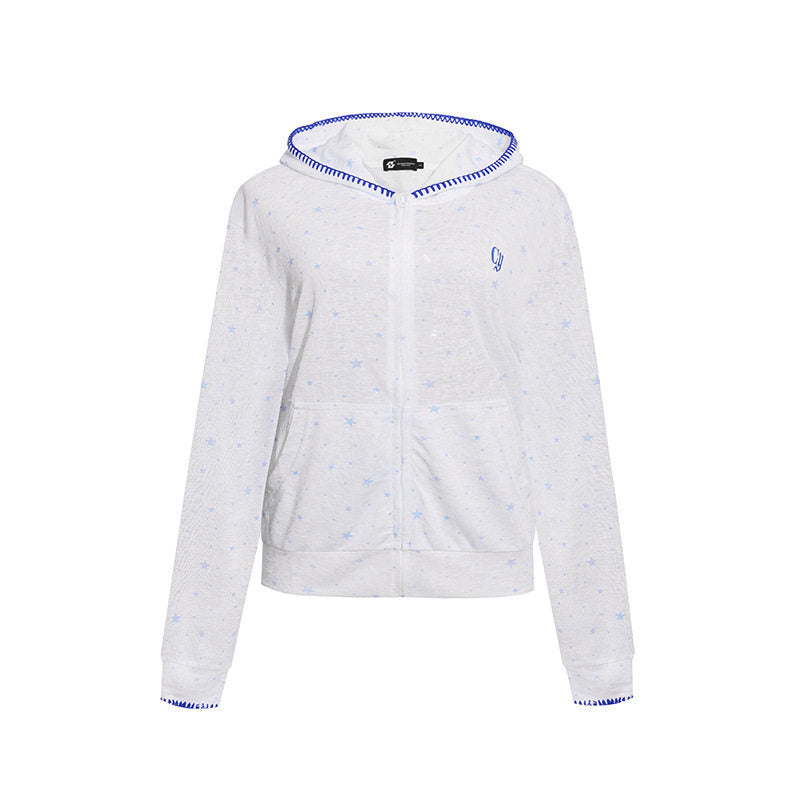 Damen Leichter Kapuzen-Zipcardigan mit Sternenallover und Ziernaht Echoarchiv