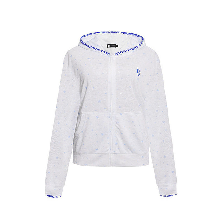 Damen Leichter Kapuzen-Zipcardigan mit Sternenallover und Ziernaht Echoarchiv