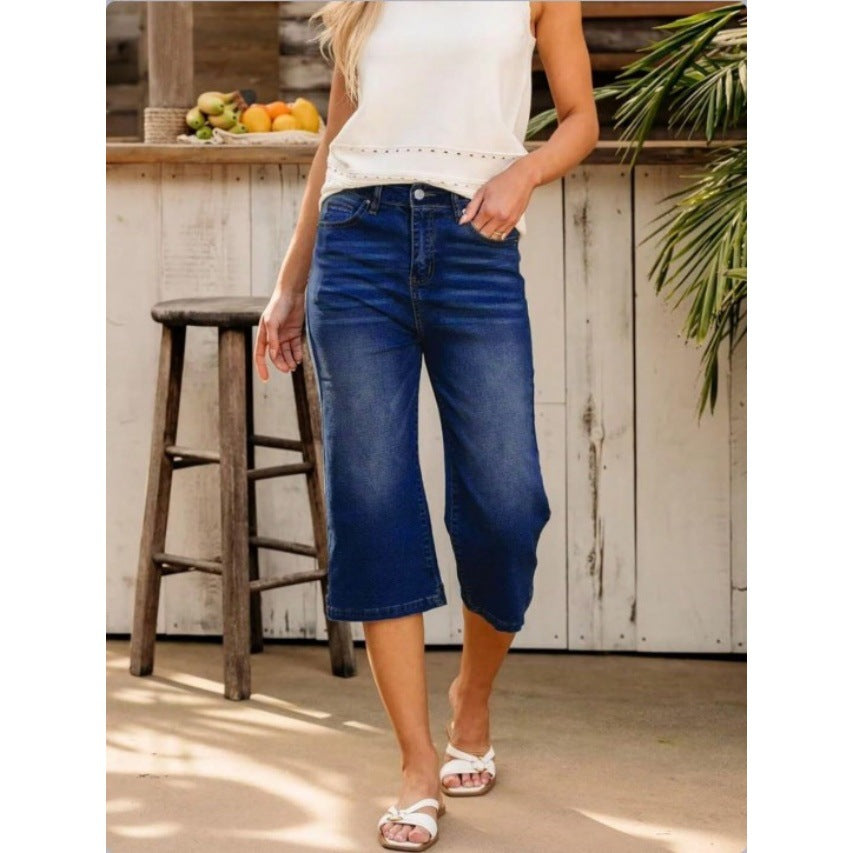 Damen Hochtaillierte Culotte-Jeans mit weitem Bein und Fünf-Taschen-Design Echo Archiv