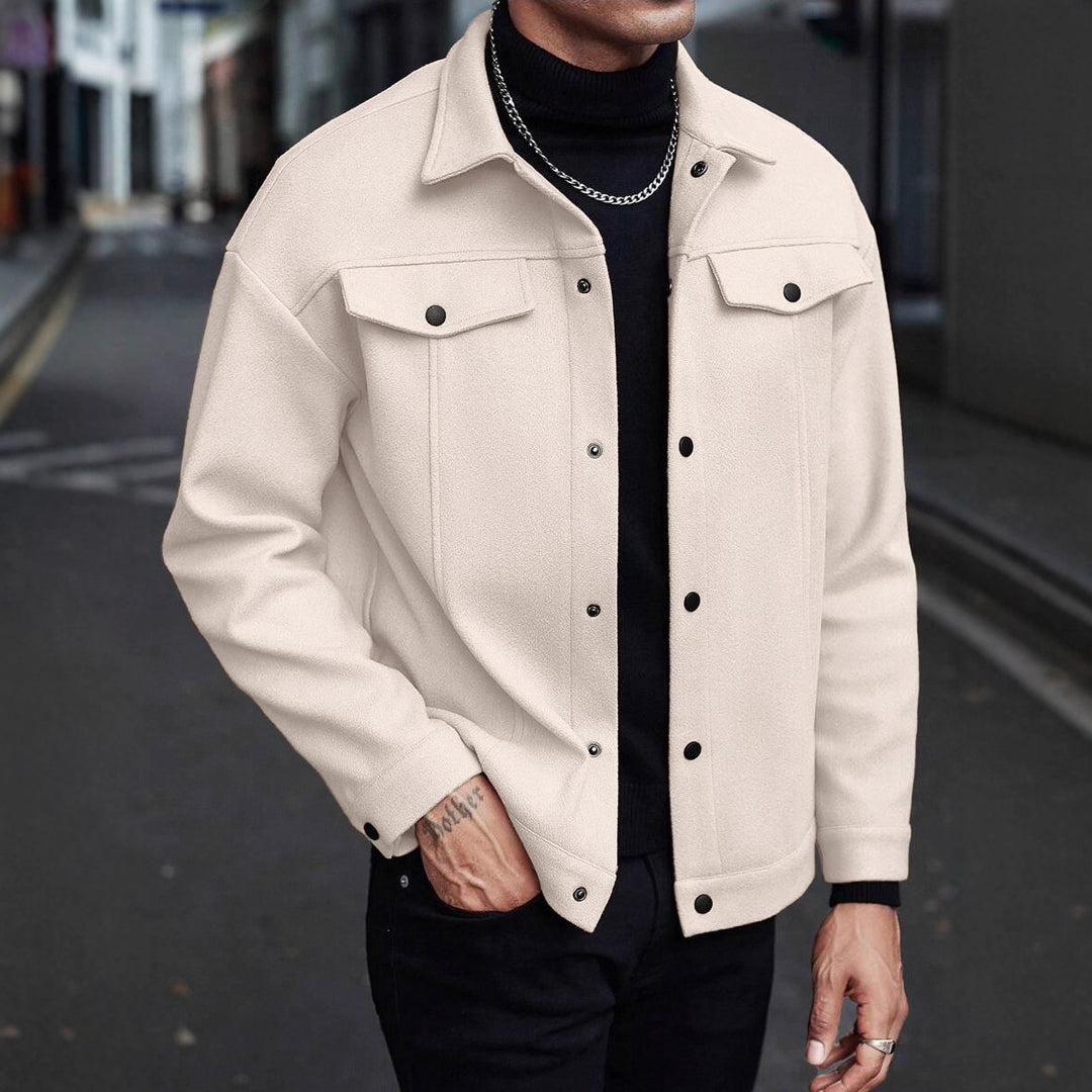 Herren Overshirt-Jacke im Trucker-Stil mit Wollmix-Optik und Druckknöpfen Echoarchiv
