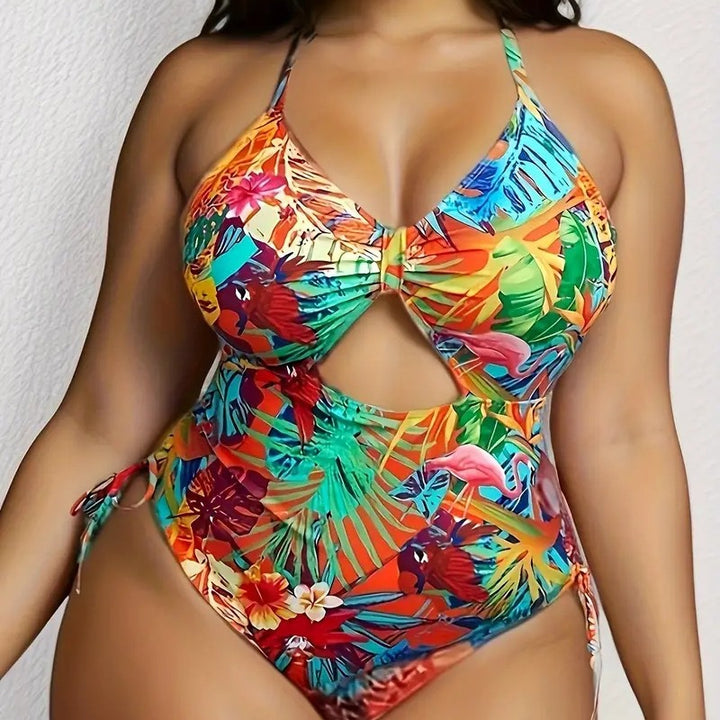 Damen Einteiliger Badeanzug mit exotischem Schnitt und buntem Tropen-Design Echo Archiv