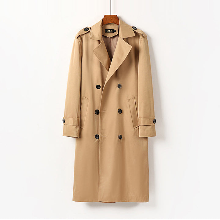 Herren Doppelreihiger Trenchcoat mit Schulterklappen, langer Silhouette und klassischem Revers Echoarchiv