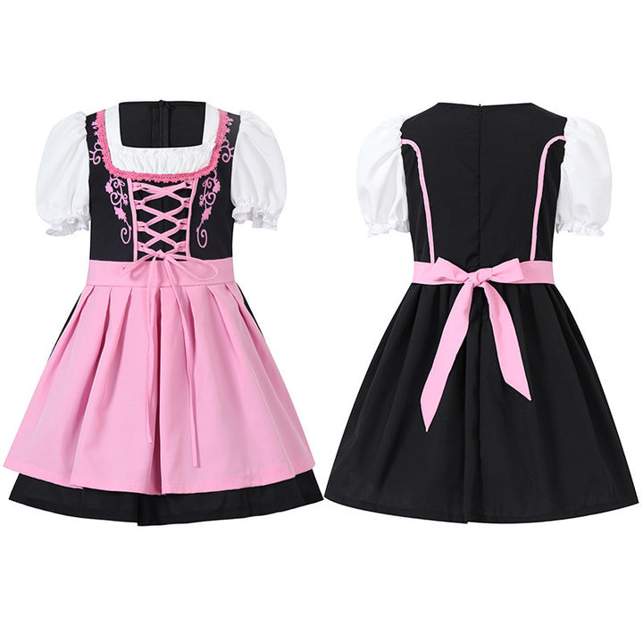 Damen nan trachtiges Dirndlkleid mit geschnürtem Mieder, Puffärmeln und abnehmbarer Schürze Echo Archiv