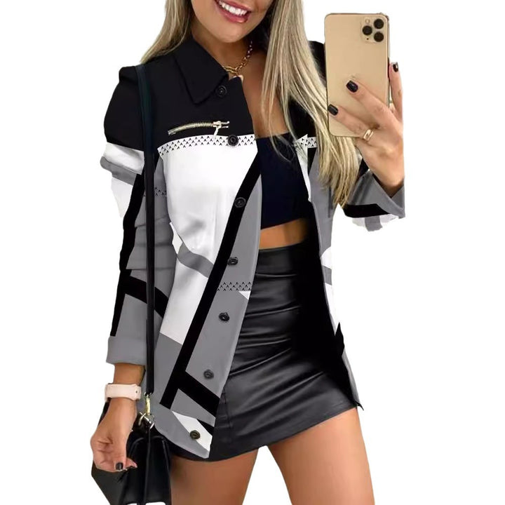 Damen nan karierter Longblazer im Shacket-Stil mit dekorativen Reißverschlüssen Echo Archiv