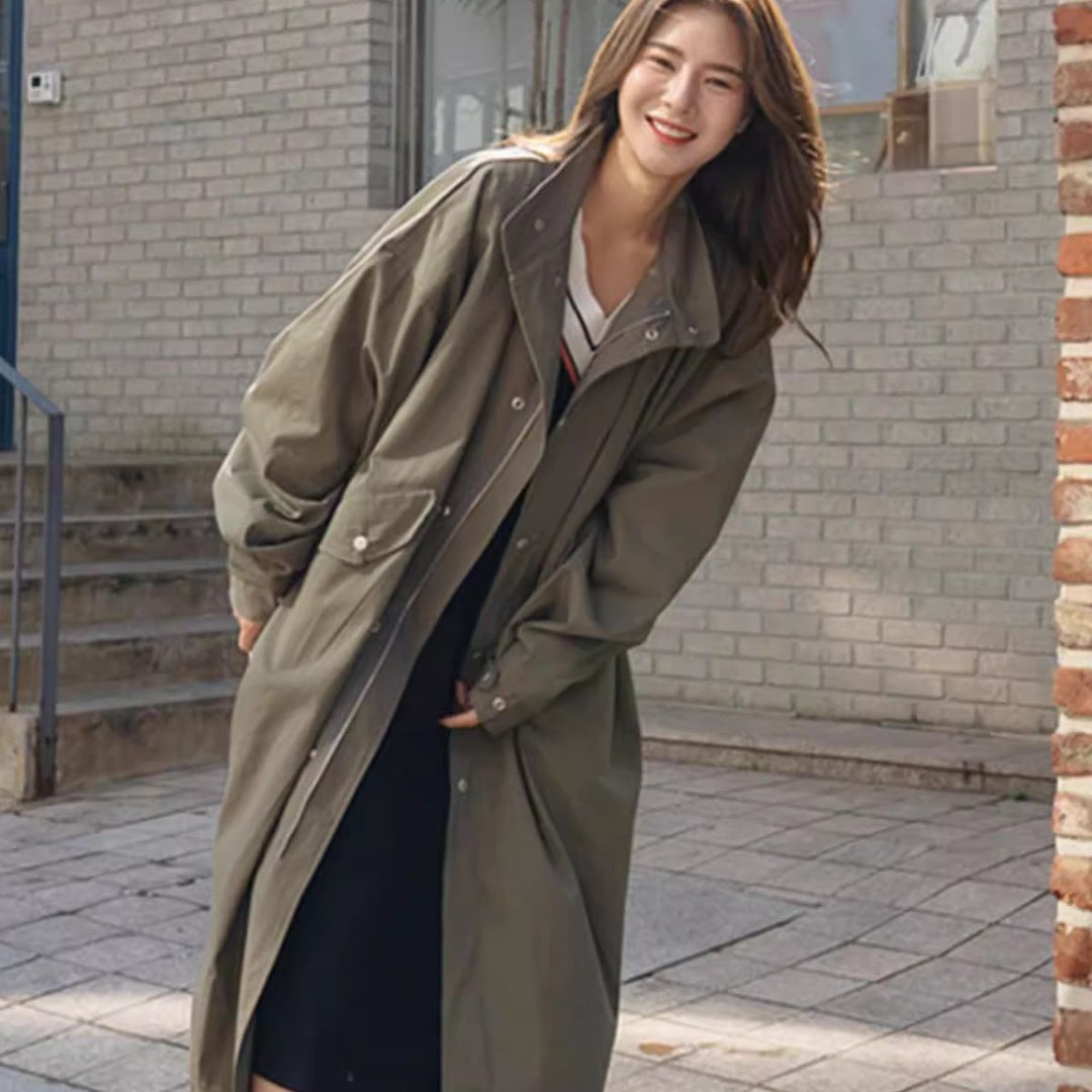 Damen Langer Oversize-Windbreaker im Utility-Look mit Pattentaschen Echoarchiv