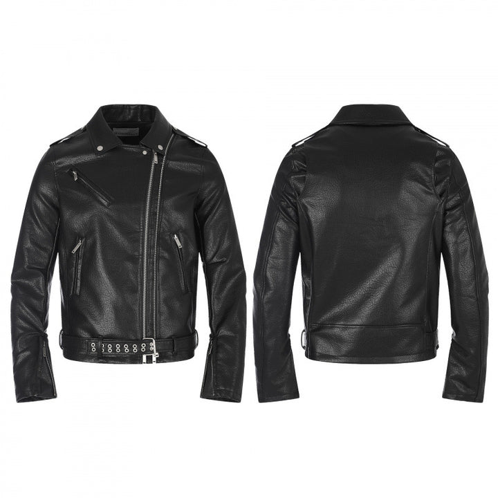 Herren Bikerjacke aus Lederoptik mit asymmetrischem Reißverschluss, Nieten‑Taillengürtel und Reißverschlussärmeln Echo Archiv