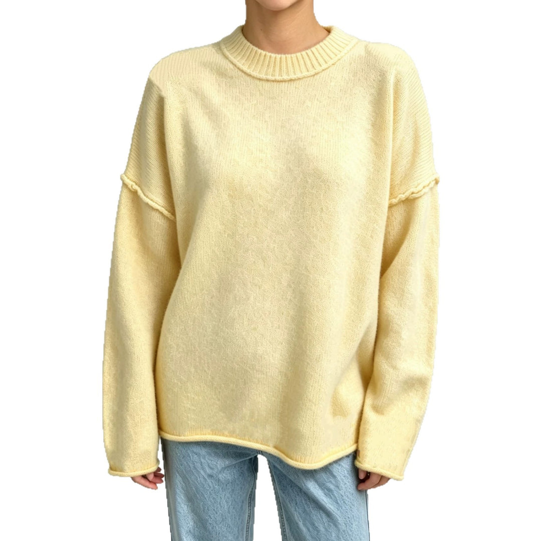Damen Oversize-Boxy-Pullover mit kurzem Stehkragen und dekorativer Kantennaht – Mavelle