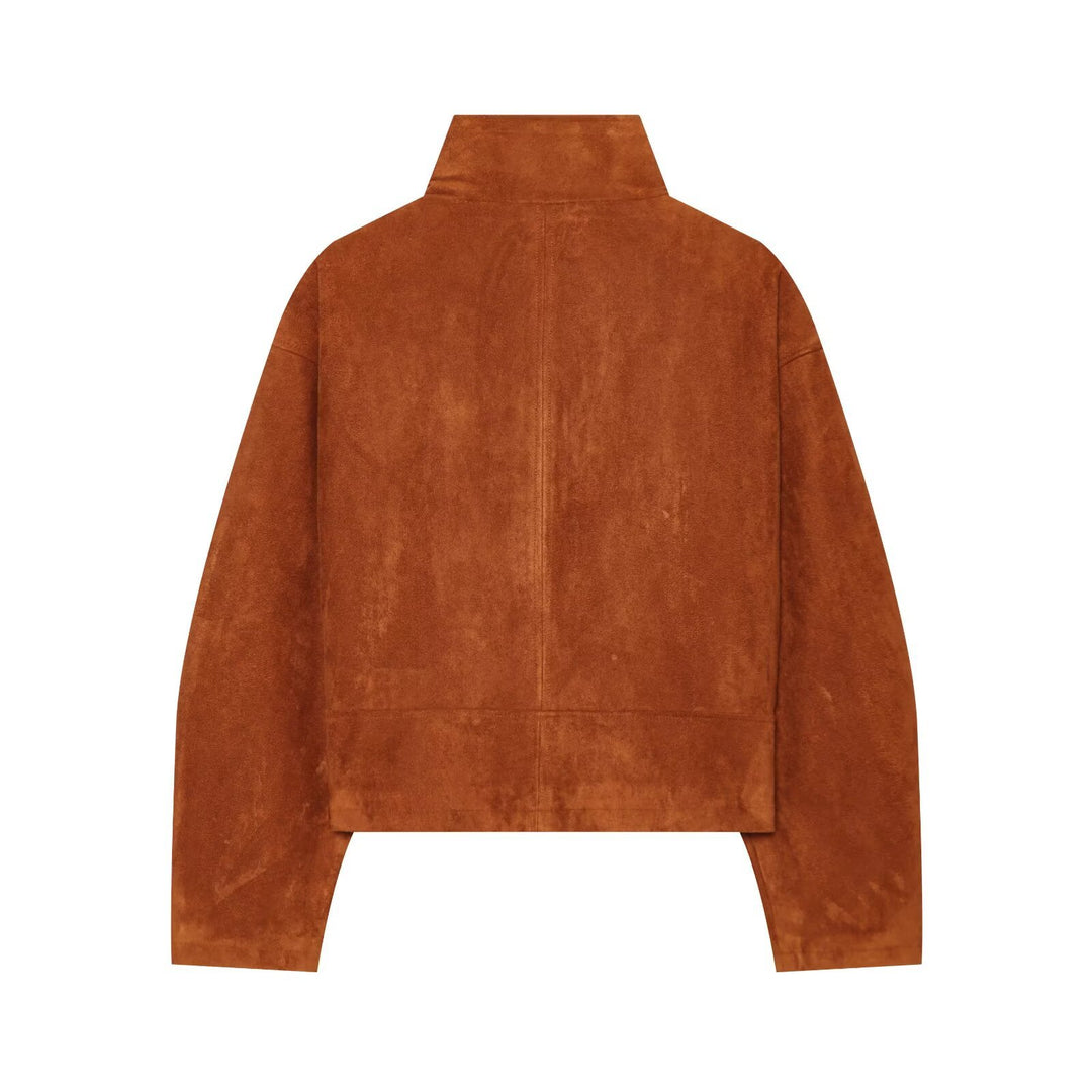 Damen Kurzgeschnittener Wildleder-Blouson mit Stehkragen und Reißverschluss Echo Archiv