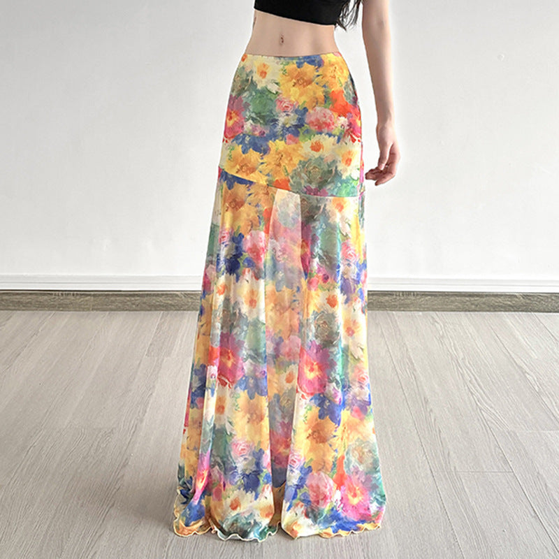 Damen Maxi-Rock mit floralem Chiffon-Design und schwingendem Saum Echo Archiv