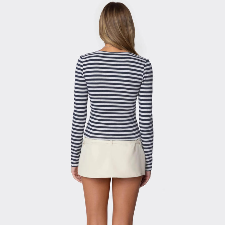 Damen Langarmshirt mit Quadrat-Ausschnitt und maritimem Streifenmuster Echo Archiv