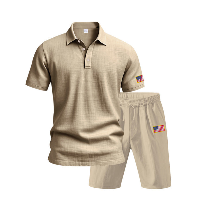 Herren Polo- und Shorts-Set mit gesticktem Länderflaggen-Motiv Echoarchiv