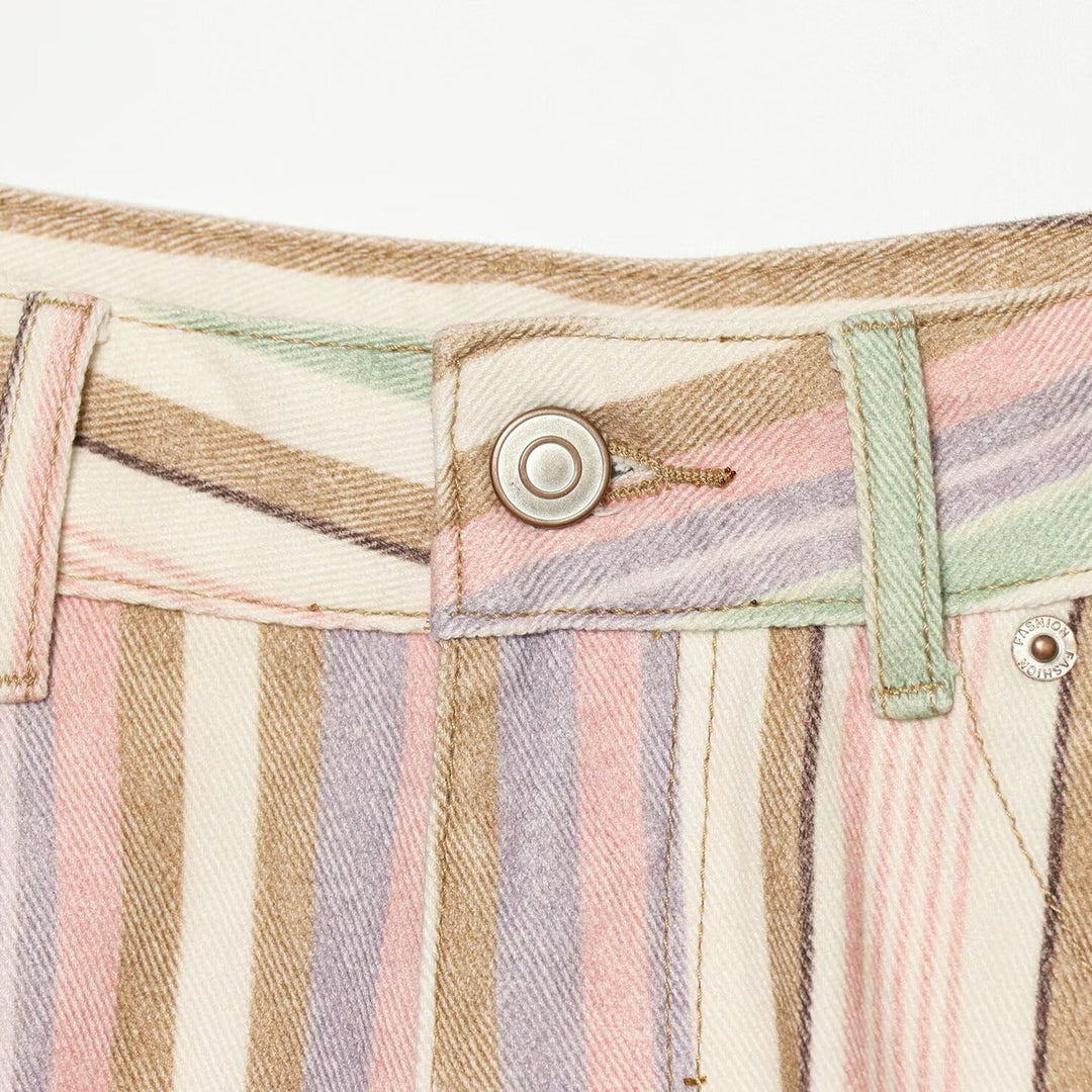 Damen Weite High-Waist-Jeans mit Längsstreifenmuster Echoarchiv