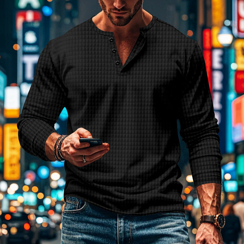 Herren langarm Hemd mit strukturiertem Design und eleganter Knopfleiste Echoarchiv