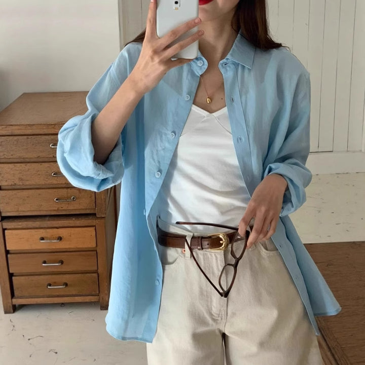 Damen Lässige Oversize-Hemdbluse mit kastiger Silhouette und krempelbaren Ärmeln – Maréline