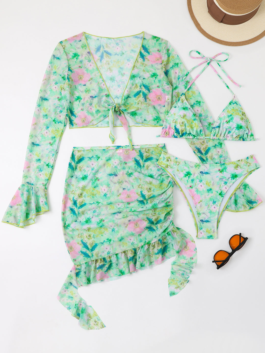 Damen Blusen-Badeoutfit mit buntem Blumenmuster Echo Archiv