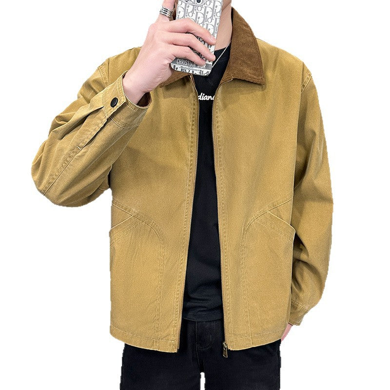Herren Canvas-Fieldjacke mit Cordkragen, durchgehendem Reißverschluss und ergonomischen Nahtdetails Echoarchiv
