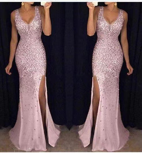 Echoarchiv | Damen Ärmelloses Ballkleid mit V-Ausschnitt und Beinschlitz