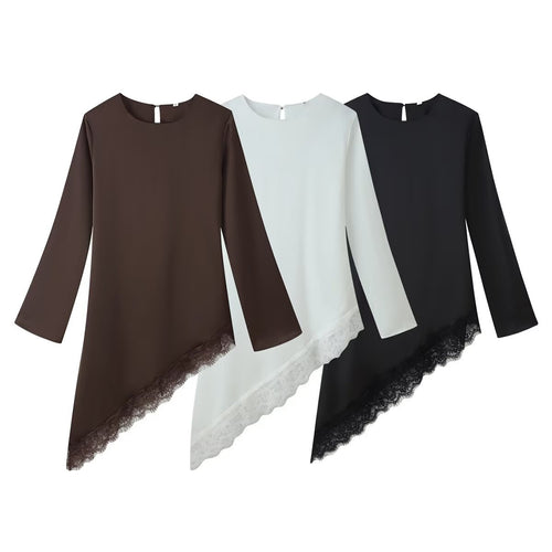 Damen Asymmetrische Tunika-Bluse mit Spitzenbesatz und weitem Ärmel Echo Archiv