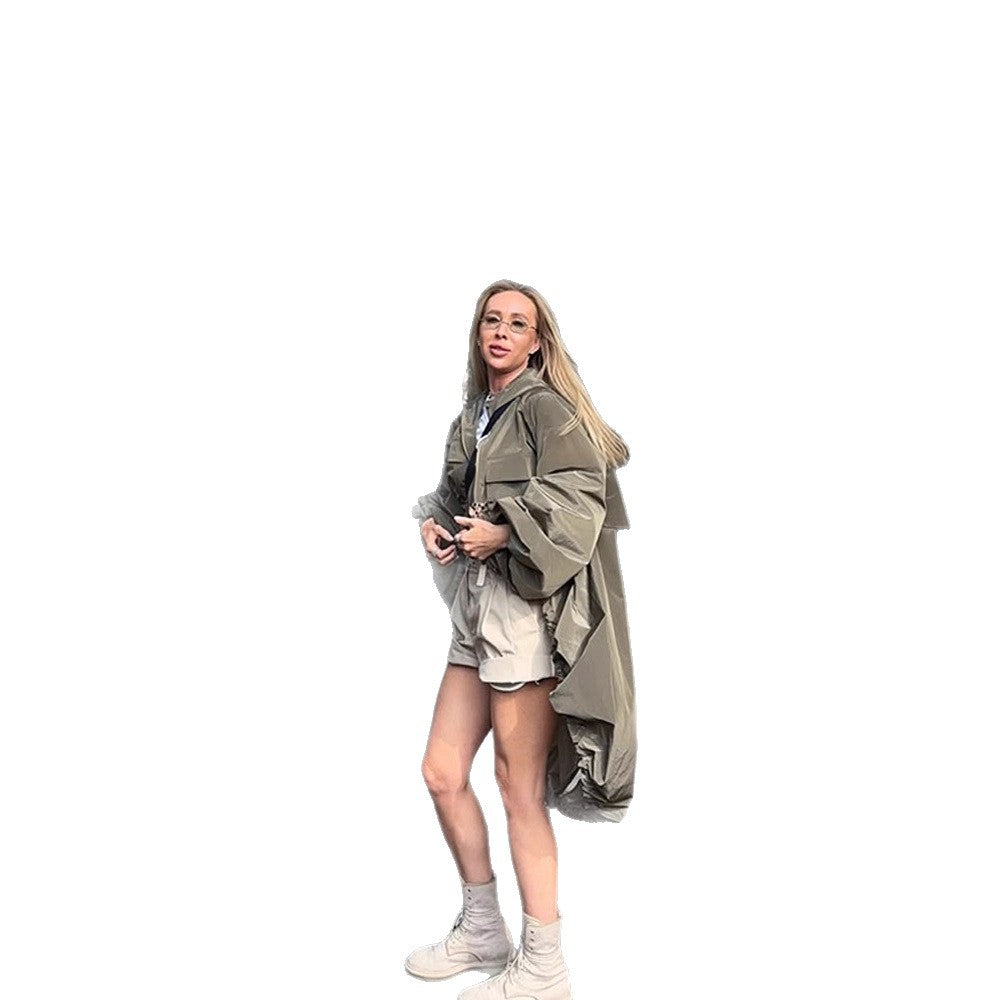 Damen Oversize-Utility-Kapuzenjacke mit Tunnelzug, Pattentaschen und elastischen Bündchen Echoarchiv